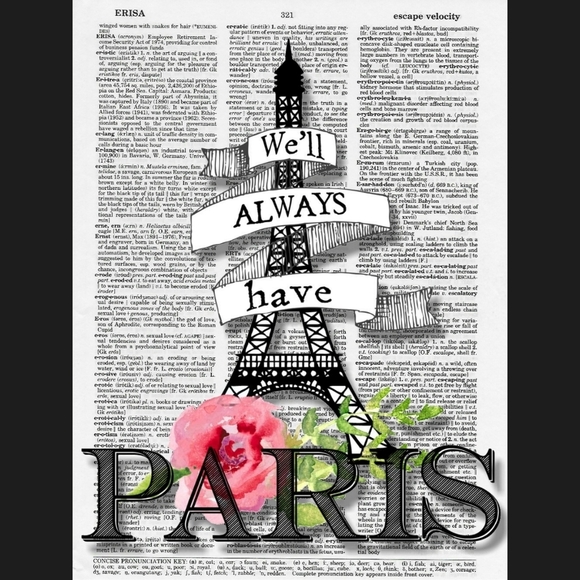 Paris Eiffel Tower Dictionary Art Print Home Decor - Picture 1 of 4